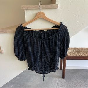 Free People Navy And Black Wide Neck Crop Top